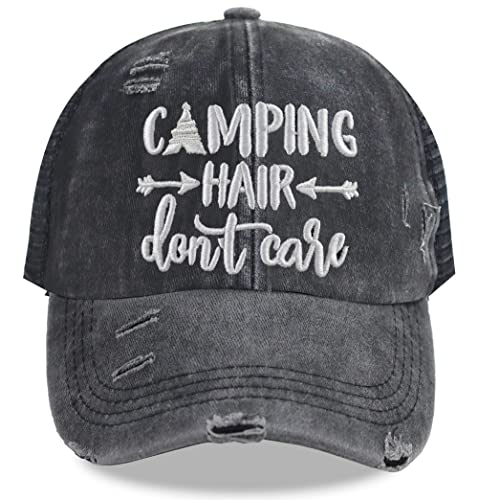 MANMESH HATT Camping Hair Don't Care Hat, Camp Accessories for Outdoor Sport, Vintage Washed Distressed Mesh Baseball Cap