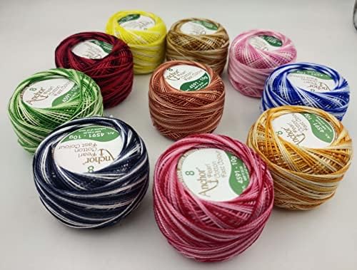 10 Pieces Double Shade Premium Colour Cotton Balls for Crochet Thread Size 8 Pearl Cotton Balls Projects, Blankets, Glove and Applique(10 Grams Each) (Design 02)