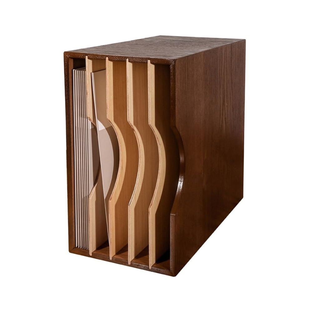 RYUQW3RE Cd Storage Rack Vinyl Record Storage, Tabletop Box Case, Album Holder, Oak CD Crate with Removable Partition, Holds up to 40 Records