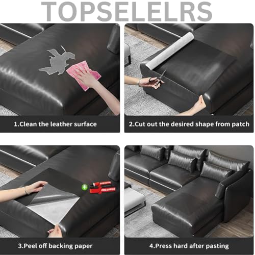 Image of TOPSELLERS BLACK Leather Repair Patch Kit with Super Strong Glue Tube - Premium Genuine Leather for Sofa, Car, Bike Seats & More