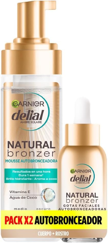 Garnier Delial Pack Autobronceadores Cuerpo + Cara Mousse Autobronceadora y Gotas autobronceadoras - 200ML + 30ML