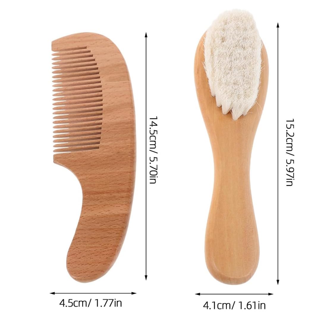 Brosse Cheveux Bébé, 2 Pièces, Bois Naturel Brun, Poils De Chèvre Doux, Pour Nourrissons Tout-Petits, 15Cm Longueur X 4Cm Largeur