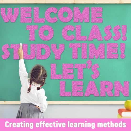 Image of Qyeahkj 150 PCS Large 6 inch Font Letters and Punctuation Set Glitter Pink Classroom Alphabet Cutout for Bulletin Board Display Home School A Great Helper to Inspire Students' Learning Interest