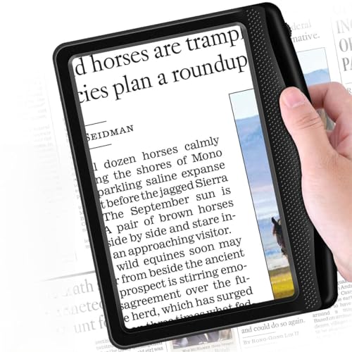 Rechargeable 5X Magnifying Glass for Reading, Large Bright Full Page Magnifier with Light, Handheld LED Dimmable Lighted, Lightweight Book Magnifier for Reading Small Prints Seniors Low Vision