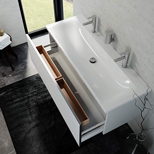 Keuco Badmöbelset mit Doppelwaschtisch, Waschbeckenunterschrank mit Frontauszug, LED Spiegelschrank dimmbar, Badezimmermöbel Set mit Spiegelschrank, 3 Türen, Breite 130 cm Royal Reflex
