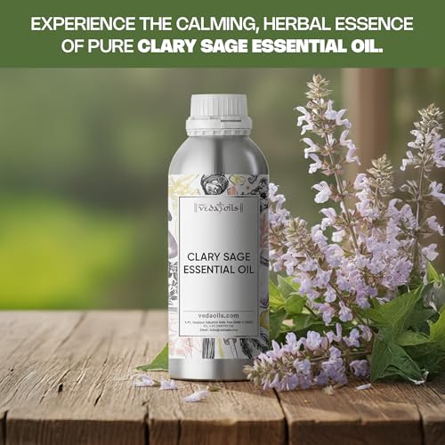 Image of VedaOils Clary Sage Essential Oil 100ml | 100% Pure & Natural Clary Sage Oil for Skin & Hair | Ideal for Diffusers, Aromatherapy, Soap Making & DIY Projects