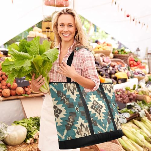 Abstract Tribe Pattern Large Insulated Tote Bag for Grocery Shopping Reusable Tote Bags for Women Men, Cooler Bag with Zippered Top & Handles for Beach Picnic Travel2