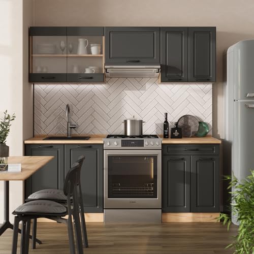 Vicco Cucina Componibile Antracite Casa Di Campagna/Rovere Dorato 200 Cm , Pl Rovere - 2