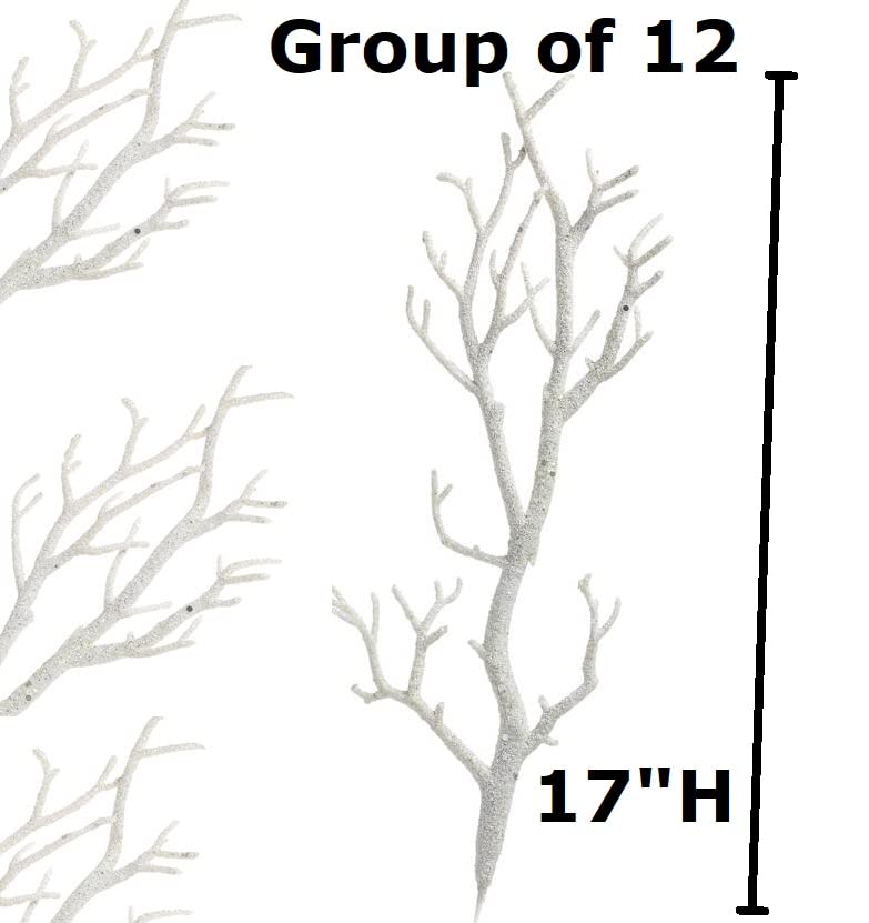 Pack of 12 Artificial Snowy Sparkling Branch Stems - ICY Winter Branches Perfect for Christmas Tree, Floral Arrangements, and DIY Holiday Décor (17