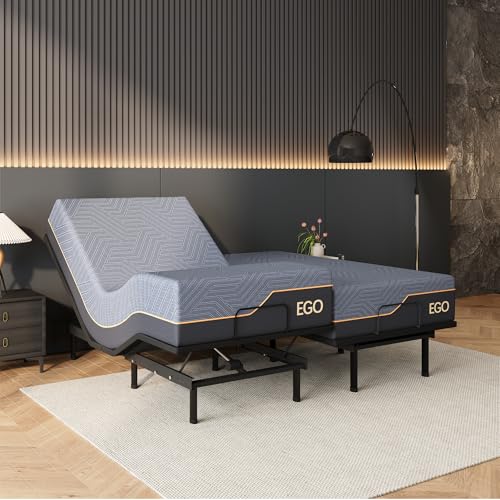 Image of EGOHOME Split King Adjustable Bed Frame and 14 inchCooling Memory Foam Mattress | Zero Gravity, 12 inch Removable Legs, Wireless Remote, Head and Foot Incline, Anti Snore, Zero Clerance Easy Assembly