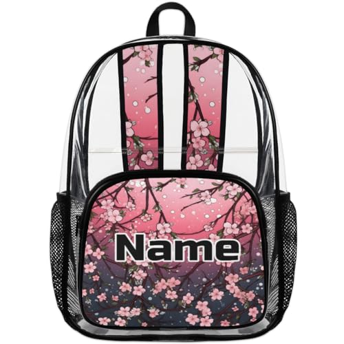Japanese Cherry Blossom Personalized Clear Backpack Custom Large Clear Backpack Heavy Duty PVC Transparent Backpack with Reinforced Strap for Work Travel4