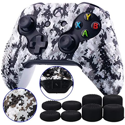 9CDeer 1 Piece of Studded Protective Customize Digital Camo Silicone Cover Skin Sleeve Case 8 Thumb Grips Analog Caps for Xbox One/S/X Controller White Compatible with Official Stereo Headset Adapter Cover