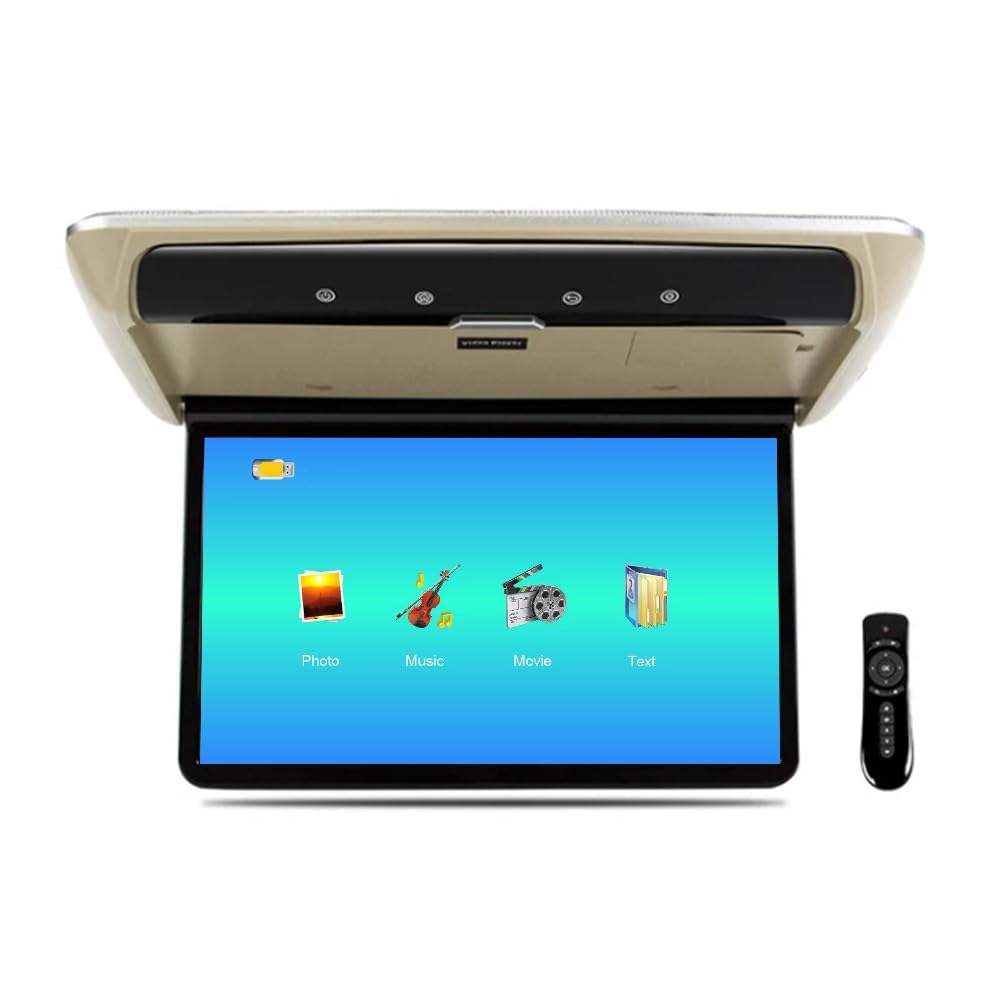 Car 12.2 Inch Overhead Monitor Screen Display LED Vehicle Flip Down Roof Mount Console HDMI TV Player Control Panel NO DVD?Beige?