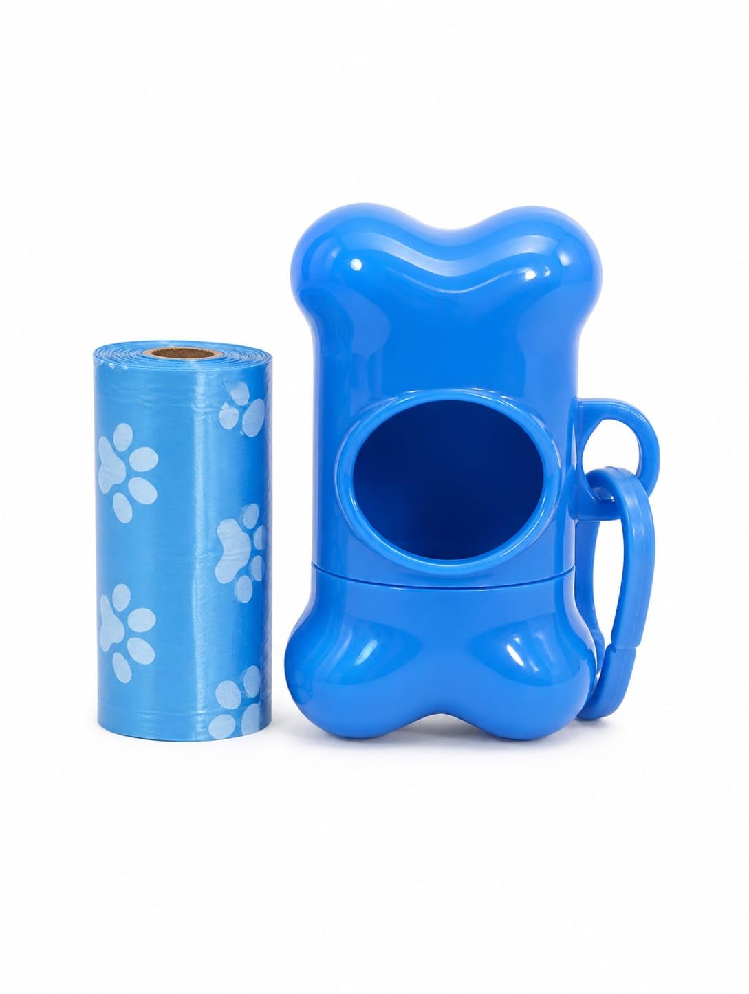 Dog Poop Bag Dispenser with 15 bags, Bone Shaped Dog Waste Bag Holder with Clip, Portable Refil Dog Walking Bag Dispenser for Leads, Harnesses, Bags & Belts (Blue)