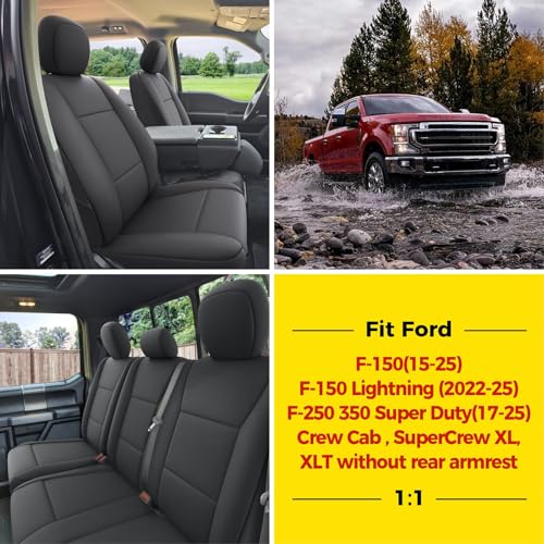 Image of GIANT PANDA Neoprene Car Seat Covers for F-150(2015-2026) /F-150 Lightning (2022-2026) /F-250 F-350 Super Duty (2017-2026) Crew Cab, UV & Water Resistant,Foam Padded,Full Set Seat Covers(Black)
