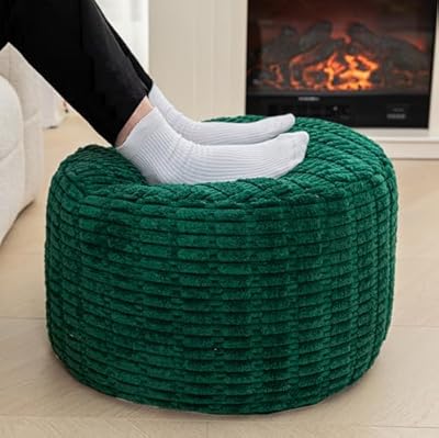 Asuprui Pouf Ottoman Stuffed Round Ottoman Foot Rest Foot Stool Poufs for Living Room Bean Bag Chair Storage Solution or Wedding (Dark Green Pouf with Filler)
