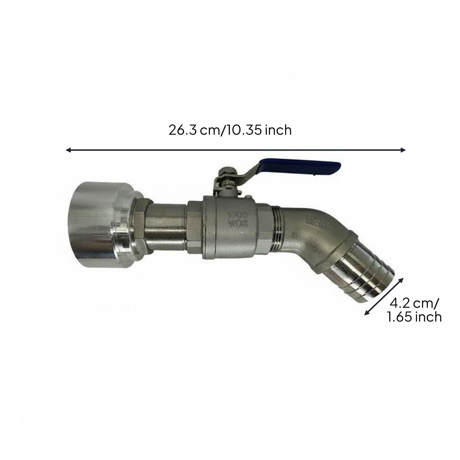 Válvula Adaptadora de Aluminio Válvula de Tanque Adaptador de Contenedor Conector de Rosca Sellado Resistente a Fugas y Corrosión Adecuada para, 42MM, Acero Inox+45°