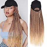 Yunkang Braided Baseball Cap Wig Box Braid Hair Extensions with Hat Ombre Color Synthetic Hair Cap Wig with 24inch Long Braiding Hair for Women (B-70)