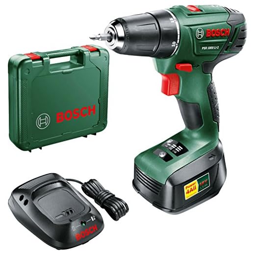 Bosch PSR 1800 LI-2 Cordless Lithium-Ion Drill Driver Featuring Syneon Chip, 1.5 Ah (with 1 x 18 V Battery) by Bosch