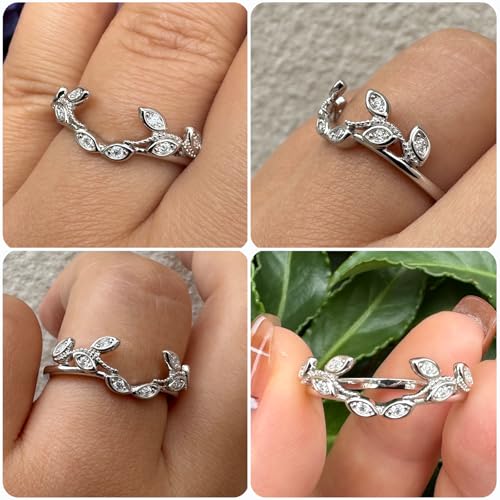 Newshe Jewellery Leaf Moissanite Wedding Bands for Women 925 Sterling Silver Curved Eternity Band Rings Bridal Engagement Round Size 5-102