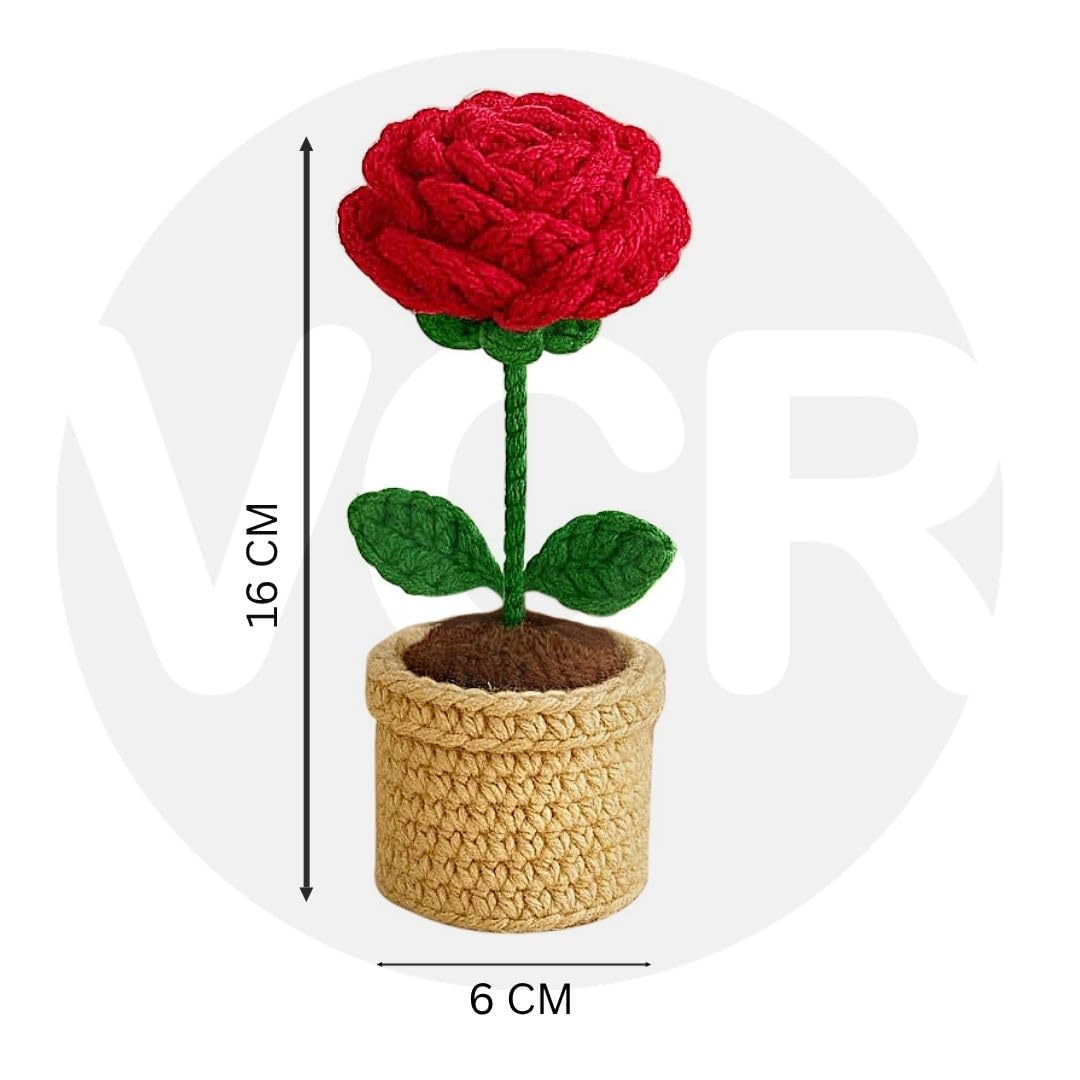 Buy VCR Handmade Crochet Red Rose Pot - Pack of 1 - Hand Woven