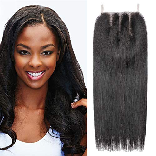 AMELI 4×4 Lace Closure Human Hair Closure Straight Closure 3 Part Closure Natural Black Brazilian Virgin Hair (14 inch)