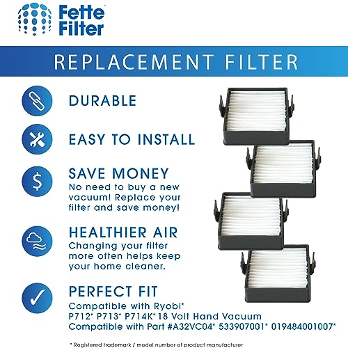 Fette-Filter-A32VC04-Filter-Replacement-Compatible-with-Ryobi-P712-P713-P714K-18V-Hand-Vacuum-Replaces-Part-A32VC04-533907001-019484001007-Pack-of-4 Fette Filter A32VC04 Filter Replacement Compatible with Ryobi P712 P713 P714K 18V Hand Vacuum Replaces Part A32VC04 533907001 019484001007 Pack of 4