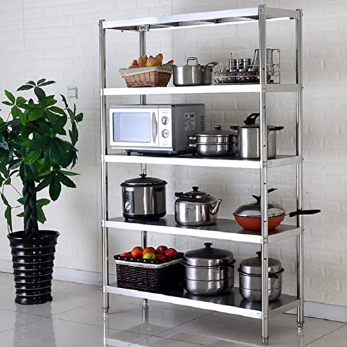 Estante de almacenamiento para microondas de 5 niveles, isla de cocina y solución de almacenamiento para el hogar para espacios pequeños, estante de panadería y unidad de estación de trabajo