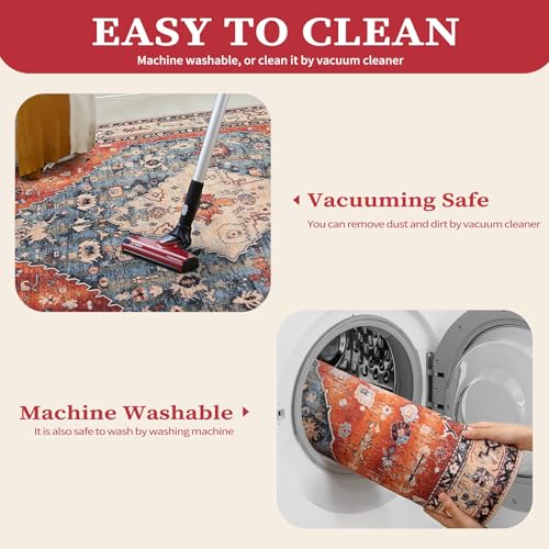 SERISSA Bedroom Rug 4x6 Boho Tribal Rug, Vintage Washable Area Rugs Non Slip, Ultra Soft Print Distressed Low-Pile Throw Carpet for Bedroom Nursery Dorm Kitchen Living Room Decor