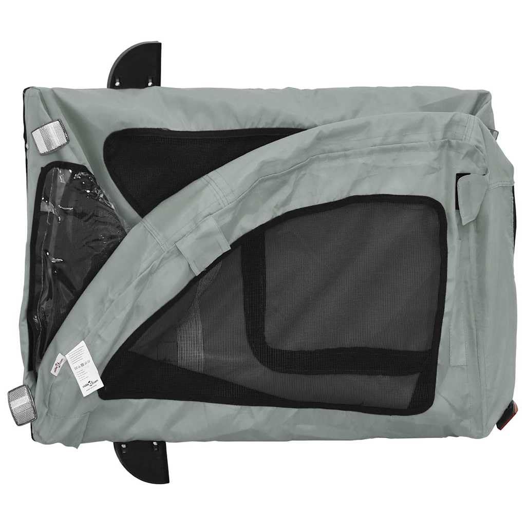 vidaXL Remolque de Bicicleta Mascotas Hierro Tela Oxford Gris, Remolque para Bicicletas, Remolque para Mascotas, Carrito para Bicicletas