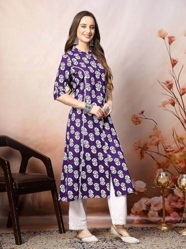 Image of Stylum Women's Pink Floral Printed Rayon A-Line Kurta