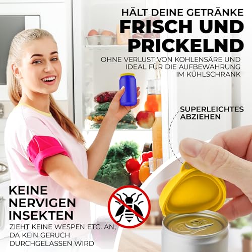FrischFresh 2Stück, 0,33-0,5l+, Schwarz-Gelb, Getränkedosen Verschluss für Festival, Strand, Auto, Garten, Dosen Verschluss, Getränkedosen Deckel, Dosen Deckel, Dosendeckel Getränkedose, ohne BPA