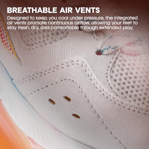 Image of HNDRD Hyperspeed Badminton Shoes (Non Marking) Indoor Sports | All-Day Comfort & Support | Cloud-Cushion Midsole | Active Grip Sole | Effortless Control (White /Crimson ; UK 8)