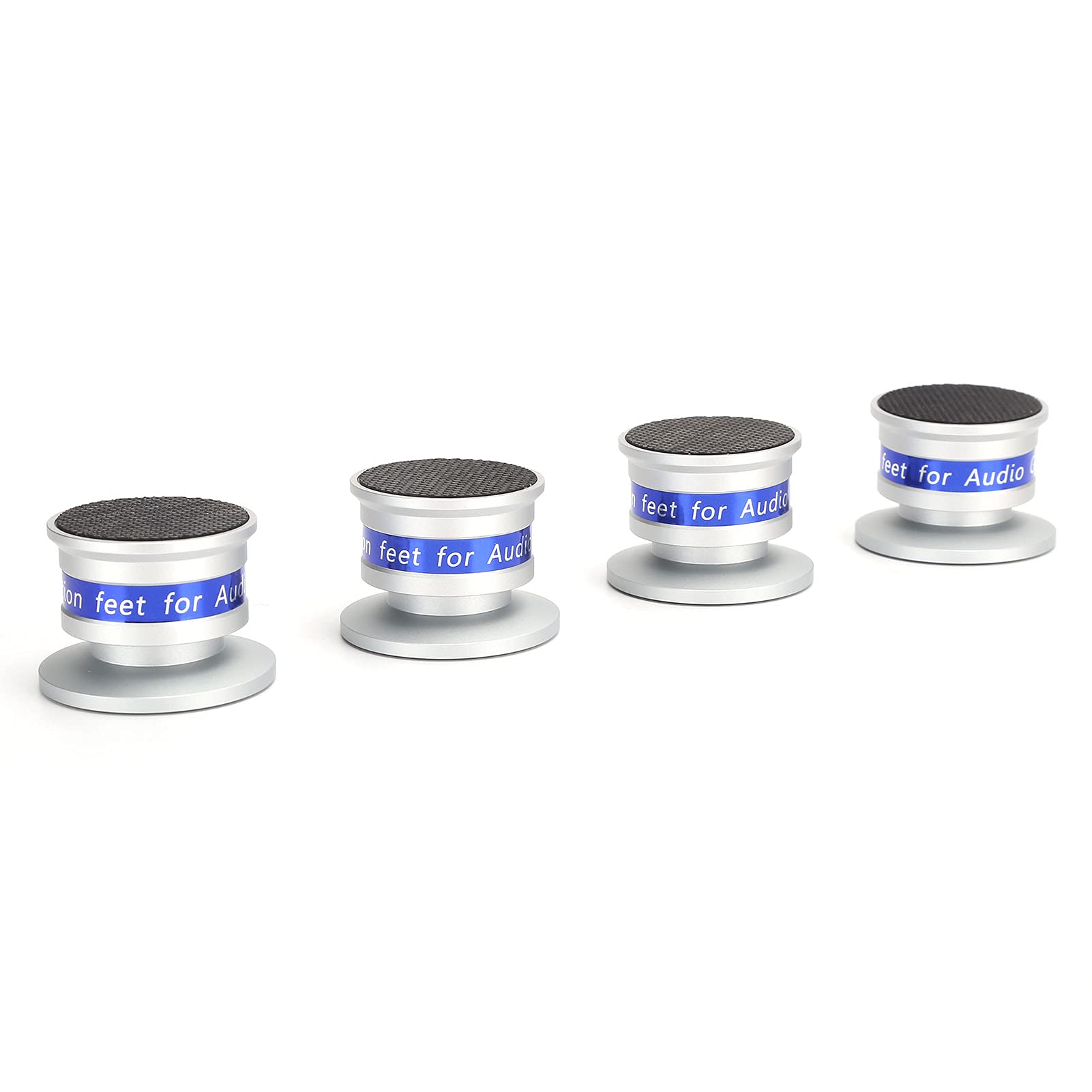 Preffair Piedini Isolanti con Cuscinetti Antivibranti per Giradischi, Amplificatori e Altoparlanti - Lega di Alluminio e Ottone - 4 Set, 45 Mm X 33 Mm (SILVER)