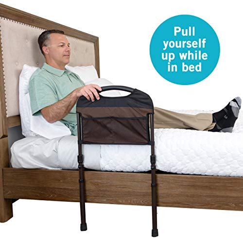 Stander Stable Adult Home Bed Rail - Elderly Support Bed Handle + Adustable Legs Floor Support & Pouch