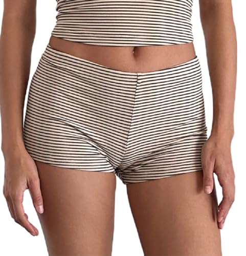 Image of NUFIWI Y2k Striped Shorts for Women High Waist Stretch Micro Boy Shorts Slim Fit Pajamas Bottoms Lounge Shorts Sleepwear