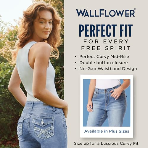 Image of WallFlower Luscious Curvy Bootcut Jeans for Women, Mid-Rise Insta Stretch Denim, Size-Inclusive Juniors Jeans