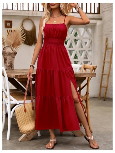 Image of BEAUDRM Women's Summer Maxi Dresses Boho Summer Wedding Guest Dress Beach Vacation Outfits Cruise Flowy Milkmaid Sundresses