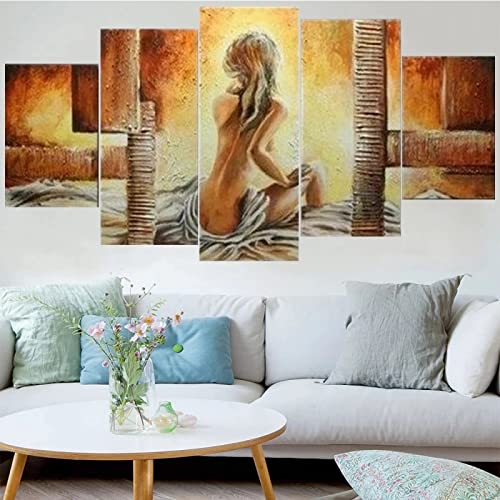 Wondbeau Imprimir sobre Lienzo 5 Piezas Pintura Cinco Dibujo Consecutivas Impresión Moderna Decoración Casera Modular Abstracta Póster con Marco XL/200cm×100cm Espalda De Mujer Hermosa Cover