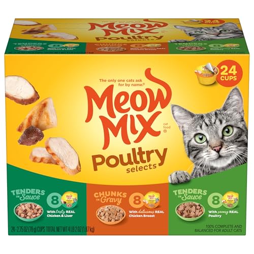20% coupon - Meow Mix Poultry Wet Cat Food, Variety Pack, 2.75oz, 24 cups
