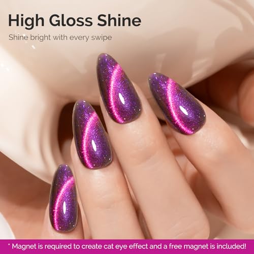 Image of MelodySusie 9D Chameleon Cat Eye Gel Nail Polish, 0.5 Fl Oz Pink Glitter Holographic Magnetic Nail Polish with Magnet, UV Nail Polish for Nail Art Manicure Salon DIY at Home G1601