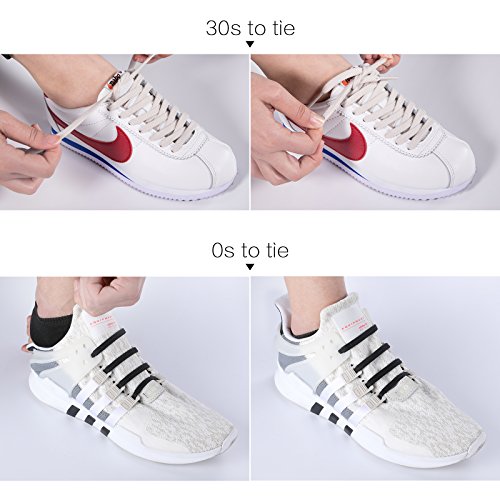 Image of INMAKER No Tie Shoelaces for Kids and Adults (2 Pairs), Elastic Shoelaces for Sneakers, Silicone Flat Tieless Running Shoe Laces