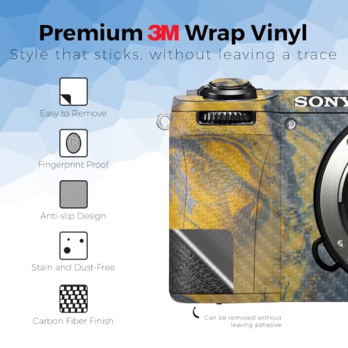 Image of Carbon Fiber Camera Skin Compatible with Sony A6700 Mirrorless Camera (2023) - Yellow Spill - Premium 3M Vinyl Protective Wrap Decal Cover - Easy to Apply | Crafted in the USA by MightySkins