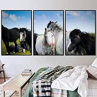 3 Piece Framed Canvas Wall Art Horses Farmhouse Fun Horse for Living Room Bedroom - 16