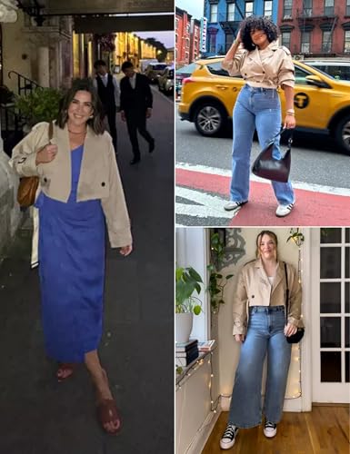 Xiaoxuemeng Womens Cropped Bike Jacket Casual Double Breasted Trench Coat with Belt3