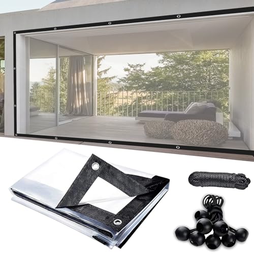 Telo impermeabile trasparente per esterni da 4x6 piedi con occhielli, telo trasparente in PVC resistente con occhielli e 1 rotolo di corde, per veranda esterna, patio, tettoia, coperture per terreno T