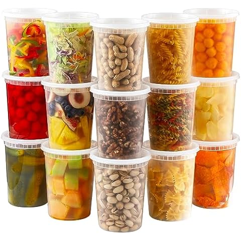 AOZITA 20 Sets 32 oz Plastic Deli Food Containers With Lids, Airtight Food Storage Containers, Freezer/Dishwasher/Microwave Safe, Soup Containers For Takeout Meal Prep Storage Cover