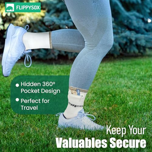 Image of Zipper Sock Wallet - Cotton & Polyester Zipper Socks with Pockets - Fits shoe size 6-13