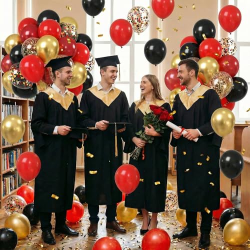 Image of Red Black Gold Balloons, 60PCS Dark Red Black Party Balloons, 12 Inch Metallic Gold Confetti Latex Balloon Helium for Graduation New Year Casino Theme Movies Night Festival Birthday Party Decorations