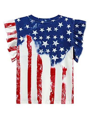 Image of Toddler Girls July 4th Shirts American Flag Ruffle Short Sleeve Patriotic Red White Blue Star Outfits Blouse Tops